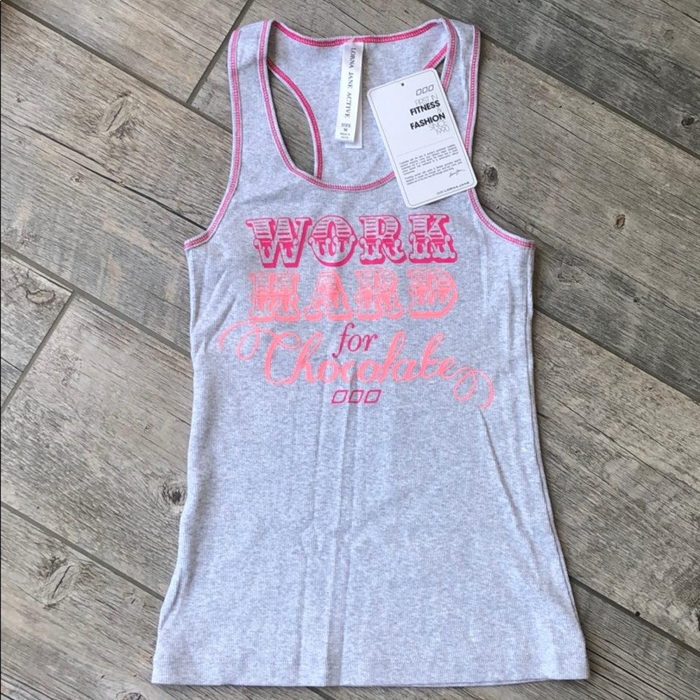 Lorna Jane Active "Work Hard for Chocolate" Racerback Tank Top – Size M NWT